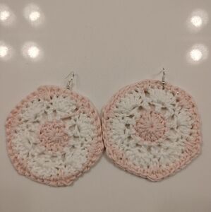 Handcrafted Pink and White Crochet Earrings